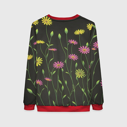 Женский свитшот Полевые цветочки на темном фоне / 3D-Красный – фото 2