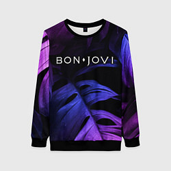 Свитшот женский Bon Jovi neon monstera, цвет: 3D-черный