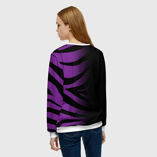 Женский свитшот Фиолетовый с черными полосками зебры / 3D-Белый – фото 4