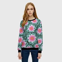 Свитшот женский Цветы с оптическим эффектом, цвет: 3D-черный — фото 2