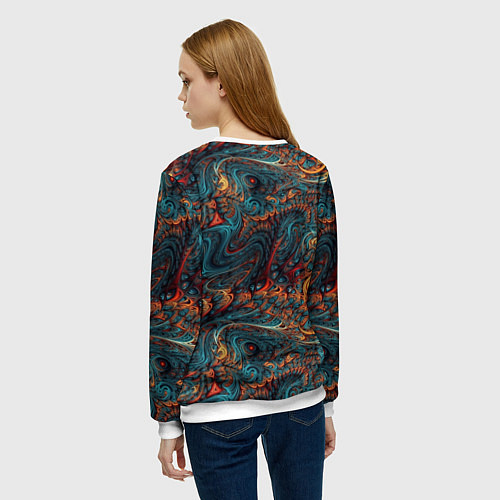 Женский свитшот Морда лисы на фрактальных узорах / 3D-Белый – фото 4