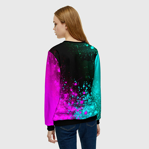 Женский свитшот Марина и неоновый герб России: символ сверху / 3D-Черный – фото 4