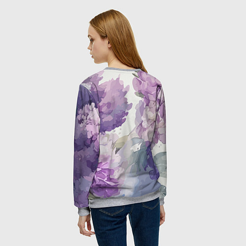 Женский свитшот Сирень и Пионы Акварель / 3D-Меланж – фото 4