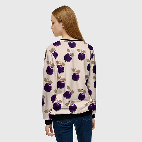 Женский свитшот Слива с листьями - пиксель арт / 3D-Черный – фото 4