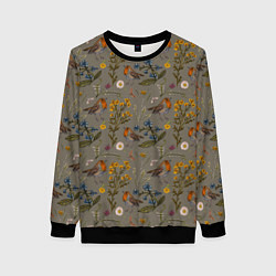 Свитшот женский Малиновки и зверобой, цвет: 3D-черный