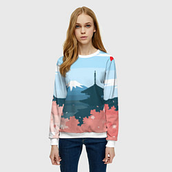 Свитшот женский Вид на Фудзияму - Япония, цвет: 3D-белый — фото 2