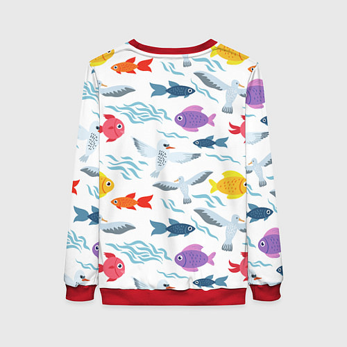 Женский свитшот Рыбы и чайки / 3D-Красный – фото 2