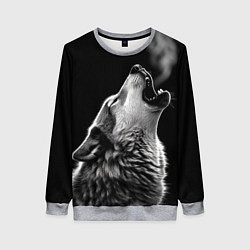 Свитшот женский Воющий волк в ночи, цвет: 3D-меланж