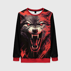 Свитшот женский Злой волк, цвет: 3D-красный