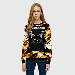 Свитшот женский Nickelback рок кот и огонь, цвет: 3D-черный — фото 2