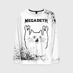 Свитшот женский Megadeth рок кот на светлом фоне, цвет: 3D-белый