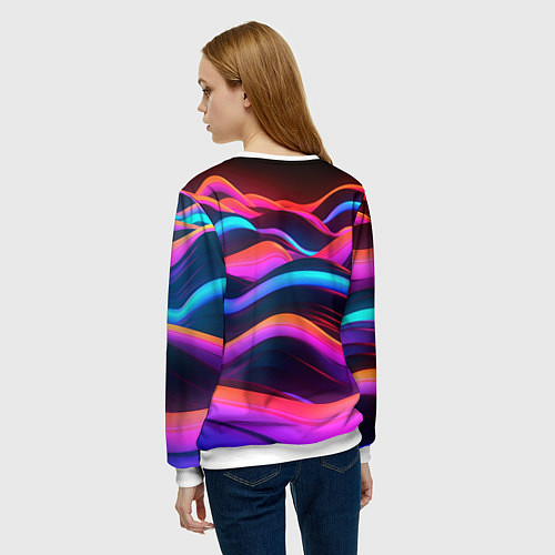 Женский свитшот Неоновые фиолетовые волны / 3D-Белый – фото 4