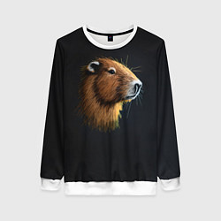 Свитшот женский Вышивка Капибара, цвет: 3D-белый