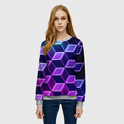 Свитшот женский Неоновые кубы иллюзия, цвет: 3D-меланж — фото 2