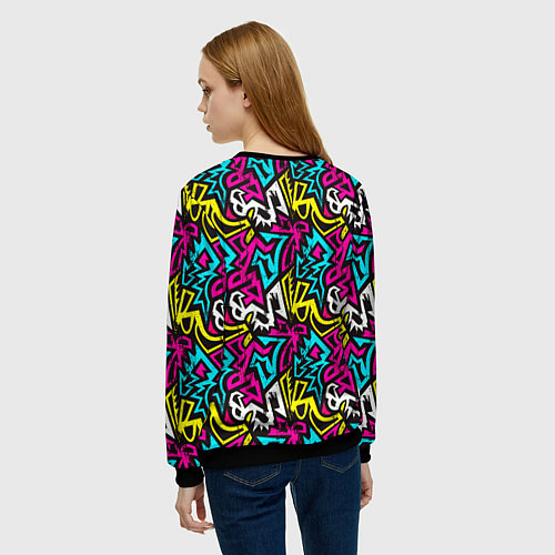 Женский свитшот Цветные зигзаги Colored zigzags / 3D-Черный – фото 4