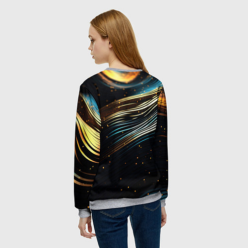 Женский свитшот Золотые волны на черном фоне / 3D-Меланж – фото 4