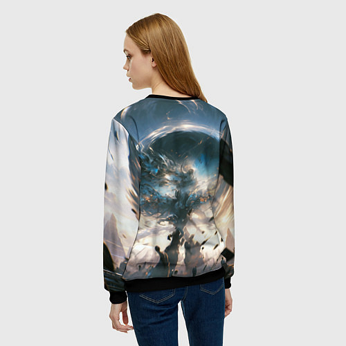 Женский свитшот Небесная девушка от нейросети / 3D-Черный – фото 4