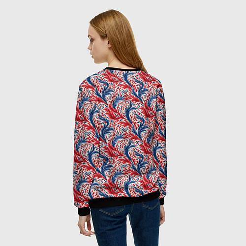 Женский свитшот Русские белые синие красные узоры / 3D-Черный – фото 4