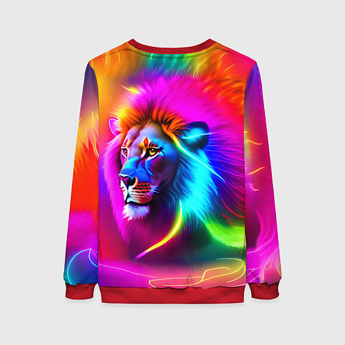 Женский свитшот Неоновый лев в цветовой абстракции / 3D-Красный – фото 2