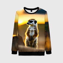 Свитшот женский Сурикат на фоне рассвета, цвет: 3D-черный