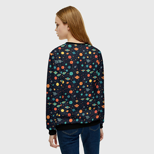 Женский свитшот Темный космос с планетами паттерн / 3D-Черный – фото 4