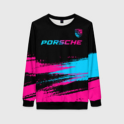 Свитшот женский Porsche - neon gradient: символ сверху, цвет: 3D-черный