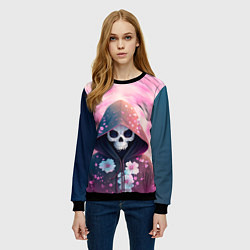 Свитшот женский Скелет в худи с цветами, цвет: 3D-черный — фото 2