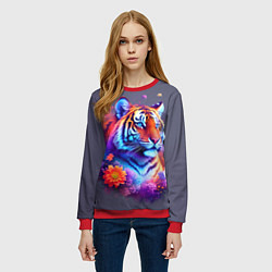 Свитшот женский Тигр и краски - нейросеть, цвет: 3D-красный — фото 2