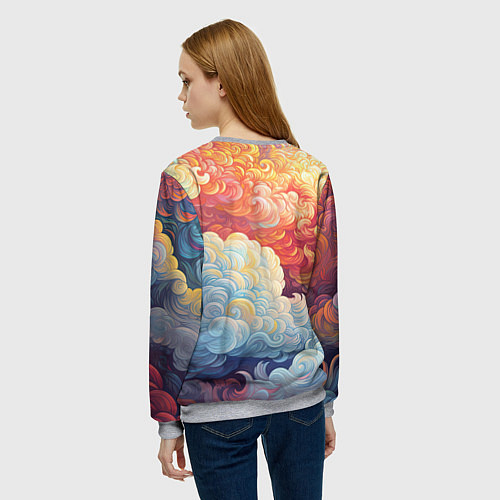 Женский свитшот Рыжий кот в цветных облаках / 3D-Меланж – фото 4