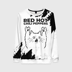 Свитшот женский Red Hot Chili Peppers рок кот на светлом фоне, цвет: 3D-белый