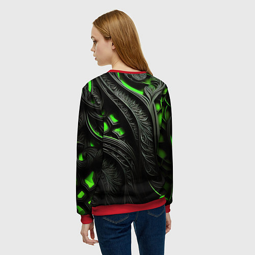 Женский свитшот Green black abstract / 3D-Красный – фото 4