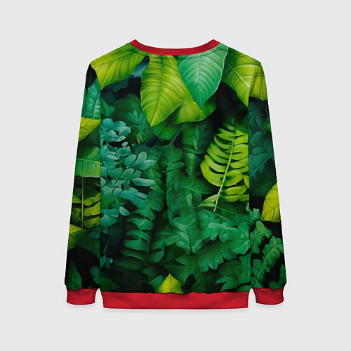 Женский свитшот Леопард в листьях / 3D-Красный – фото 2