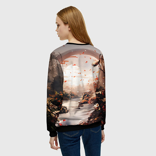 Женский свитшот Японская девушка при закате солнца / 3D-Черный – фото 4