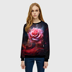 Свитшот женский Алая космическая роза - Нейросеть, цвет: 3D-черный — фото 2