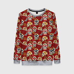 Свитшот женский Мексиканские черепа с бабочками, цвет: 3D-меланж