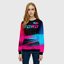 Свитшот женский Ford - neon gradient: символ сверху, цвет: 3D-черный — фото 2