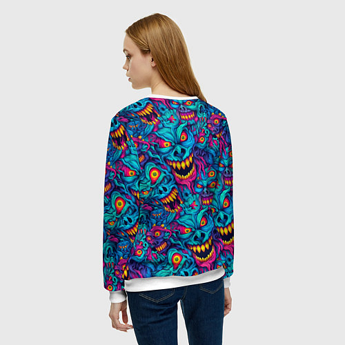 Женский свитшот Неоновые монстры - graffiti art style pattern / 3D-Белый – фото 4