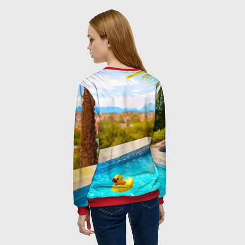 Женский свитшот Девушка на курорте у бассейна / 3D-Красный – фото 4