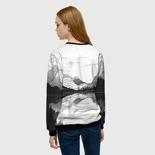 Женский свитшот Минималистичный пейзаж чб / 3D-Черный – фото 4