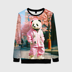 Свитшот женский Милая панда в пуховике, цвет: 3D-черный