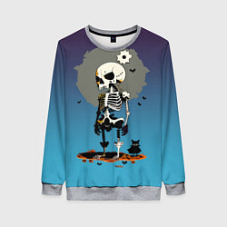 Свитшот женский Funny skeleton - neural network - halloween, цвет: 3D-меланж