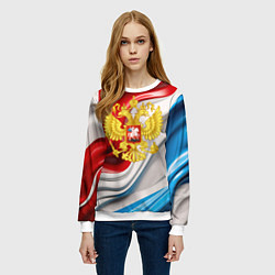 Свитшот женский Герб России на фоне флага, цвет: 3D-белый — фото 2