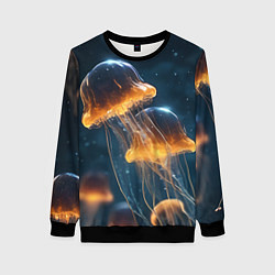 Свитшот женский Люминисцентные медузы, цвет: 3D-черный
