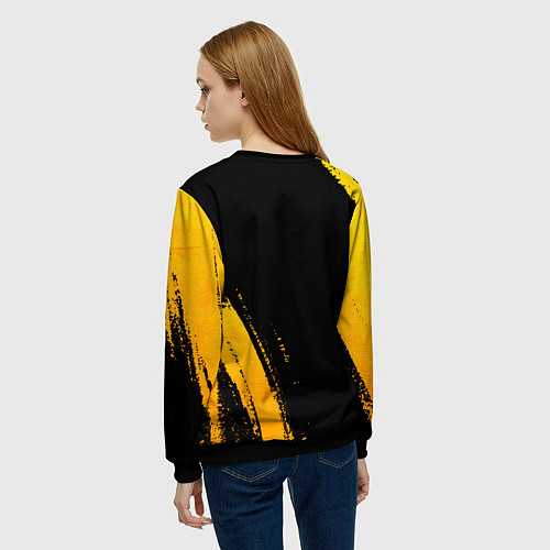 Женский свитшот Megadeth - gold gradient: надпись, символ / 3D-Черный – фото 4