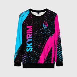 Свитшот женский Skyrim - neon gradient: надпись, символ, цвет: 3D-черный