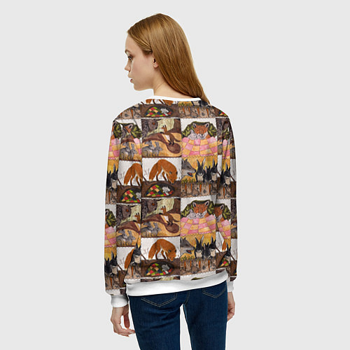 Женский свитшот Коллаж из рисунков с лисой / 3D-Белый – фото 4