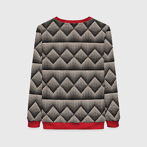 Женский свитшот Объемные бежевые ромбы на черном / 3D-Красный – фото 2