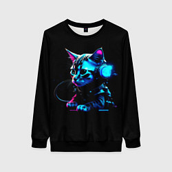 Свитшот женский Котёнок киберпанк, цвет: 3D-черный