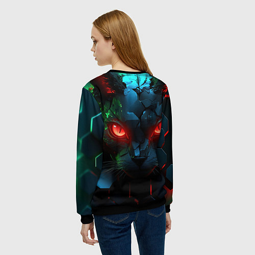 Женский свитшот Cyberpunk cat / 3D-Черный – фото 4
