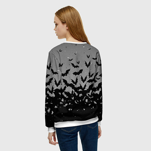 Женский свитшот Серый фон и летучие мыши / 3D-Белый – фото 4